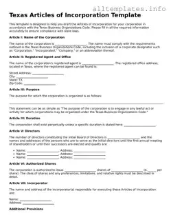 Attorney-Approved  Articles of Incorporation Document for Texas