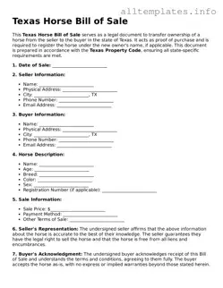 Attorney-Approved  Horse Bill of Sale Document for Texas