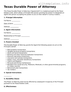 Attorney-Approved  Durable Power of Attorney Document for Texas