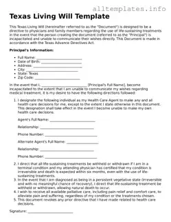 Attorney-Approved  Living Will Document for Texas