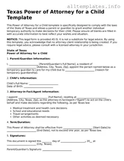 Attorney-Approved  Power of Attorney for a Child Document for Texas