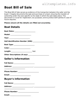 Fillable Boat Bill of Sale Document