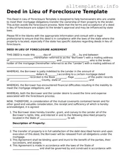 Fillable Deed in Lieu of Foreclosure Document