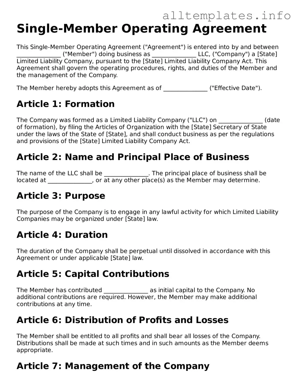 Fillable Single-Member Operating Agreement Document