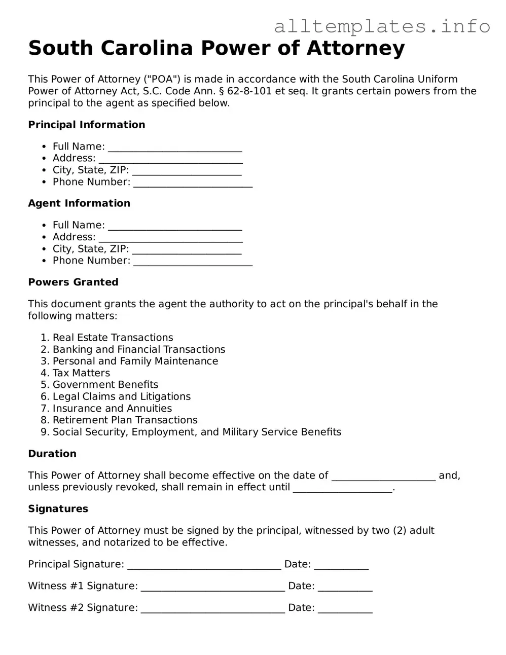 Attorney-Approved  Power of Attorney Document for South Carolina