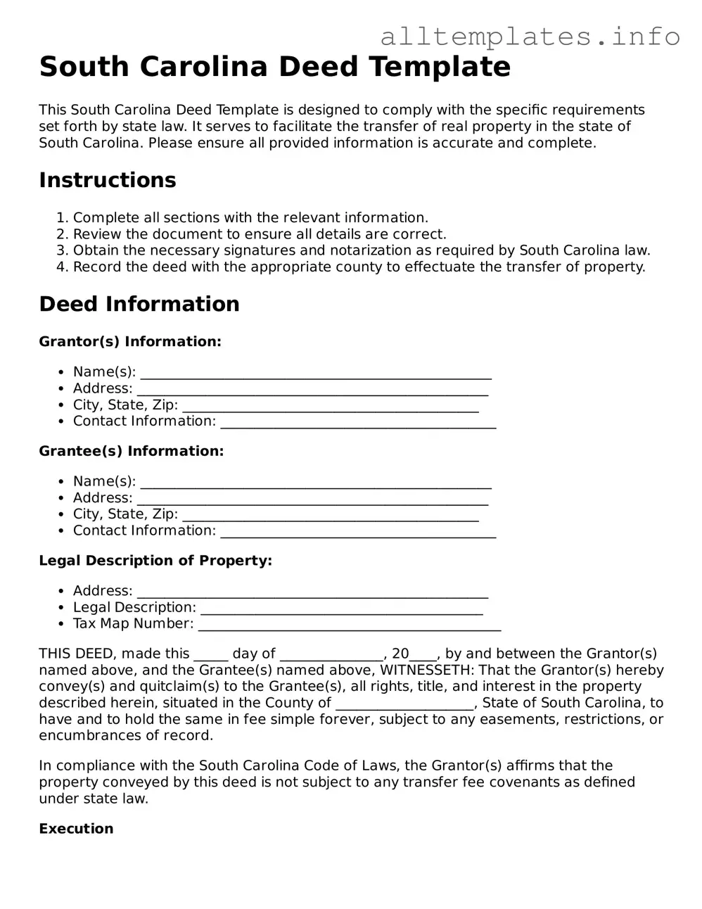 Attorney-Approved  Deed Document for South Carolina
