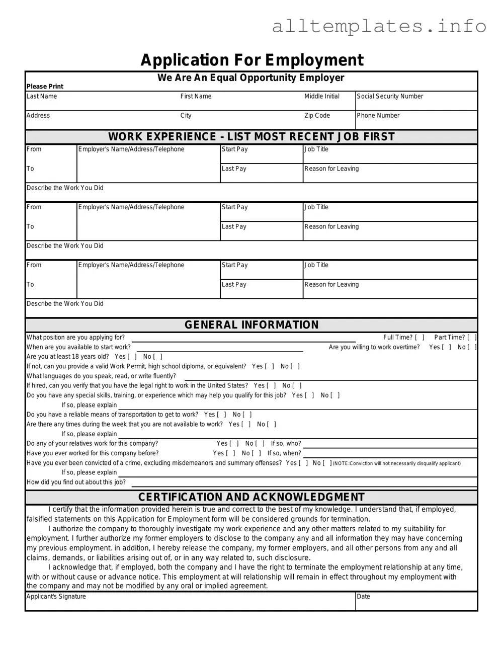Fill Your Spanish Application Employment Template