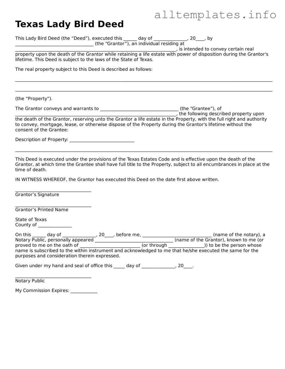 Attorney-Approved  Lady Bird Deed Document for Texas