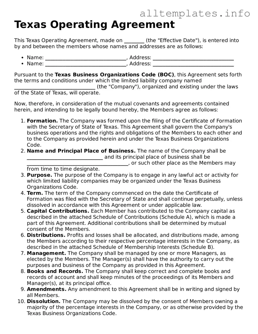 Attorney-Approved  Operating Agreement Document for Texas