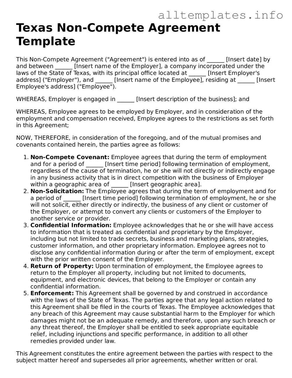 Attorney-Approved  Non-compete Agreement Document for Texas