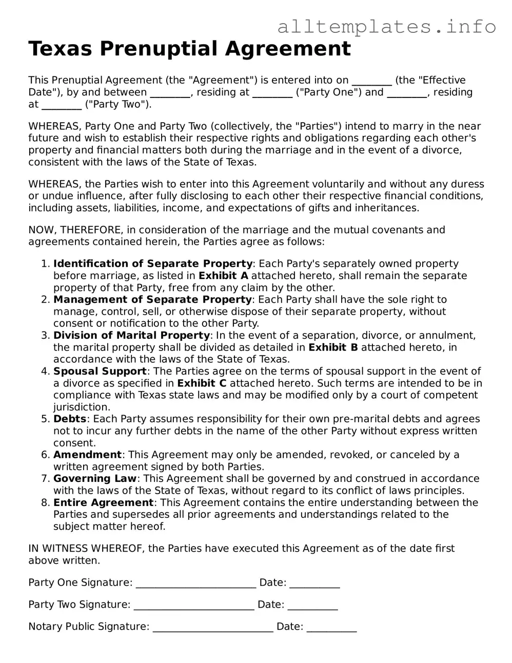 Attorney-Approved  Prenuptial Agreement Document for Texas