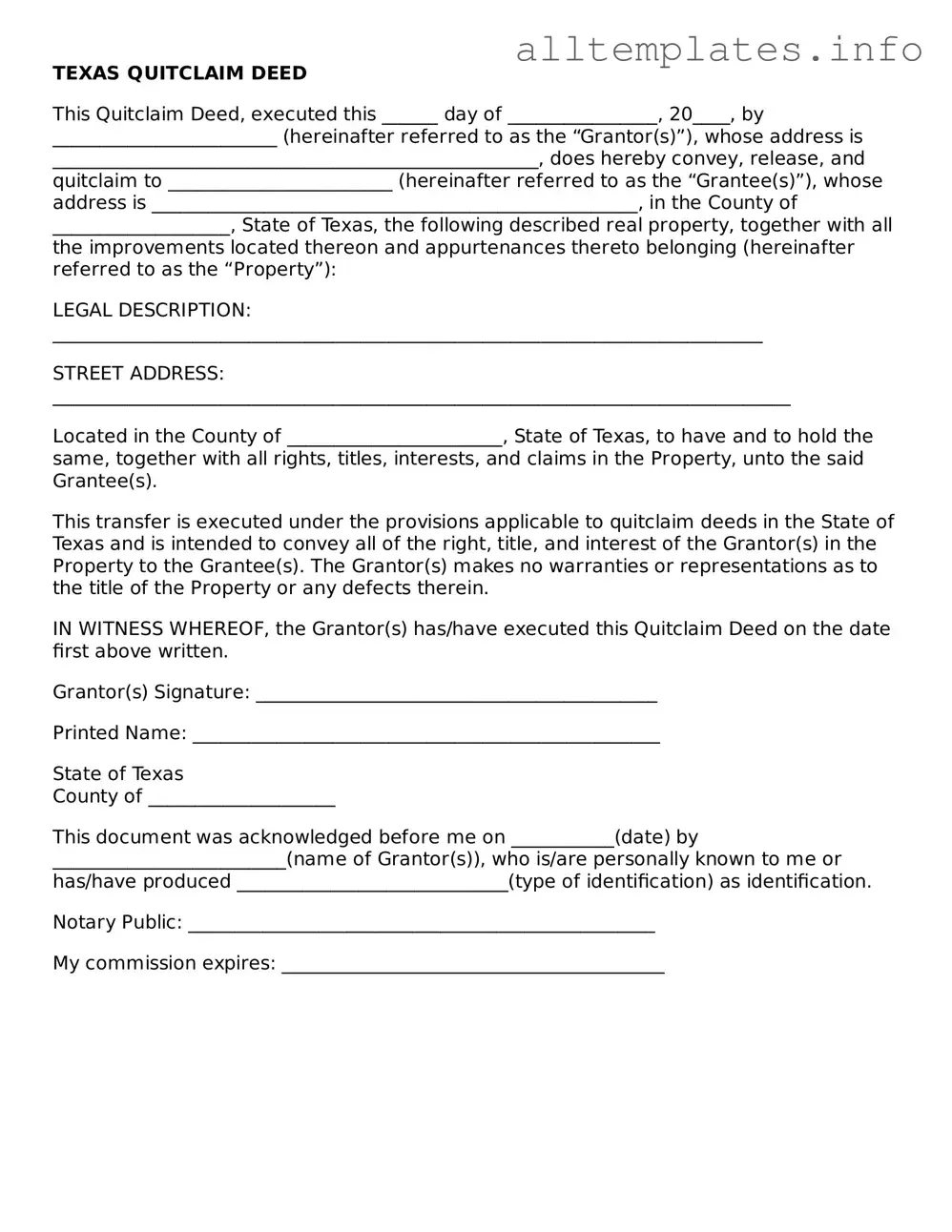 Attorney-Approved  Quitclaim Deed Document for Texas
