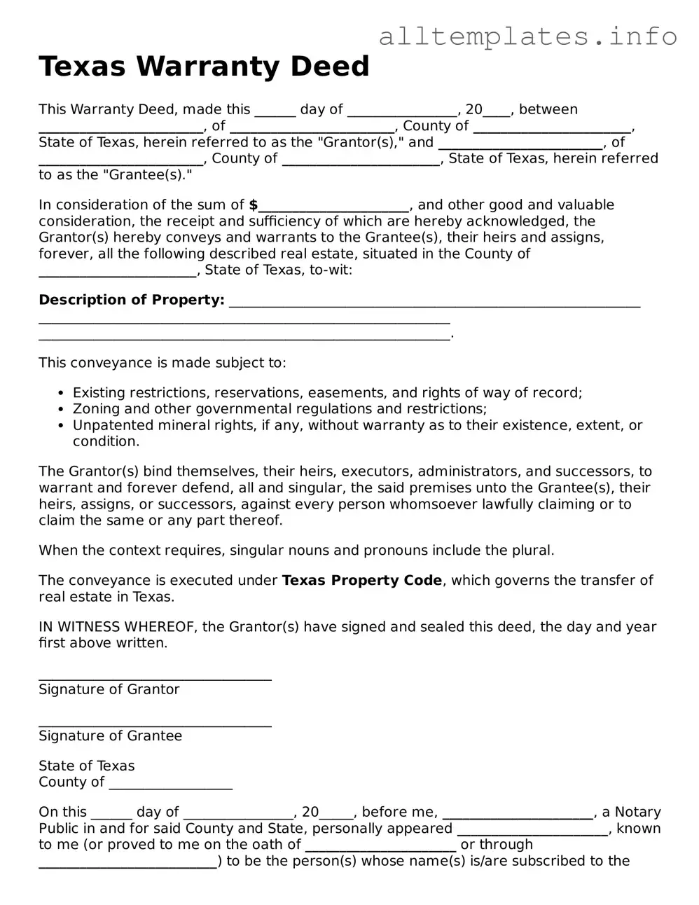 Attorney-Approved  Deed Document for Texas