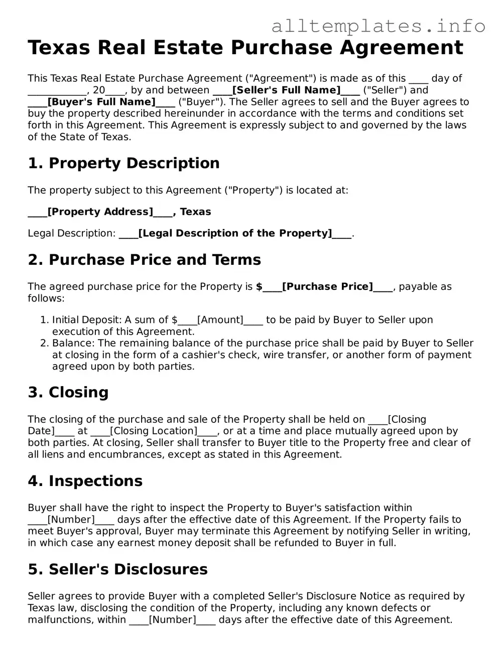 Attorney-Approved  Real Estate Purchase Agreement Document for Texas
