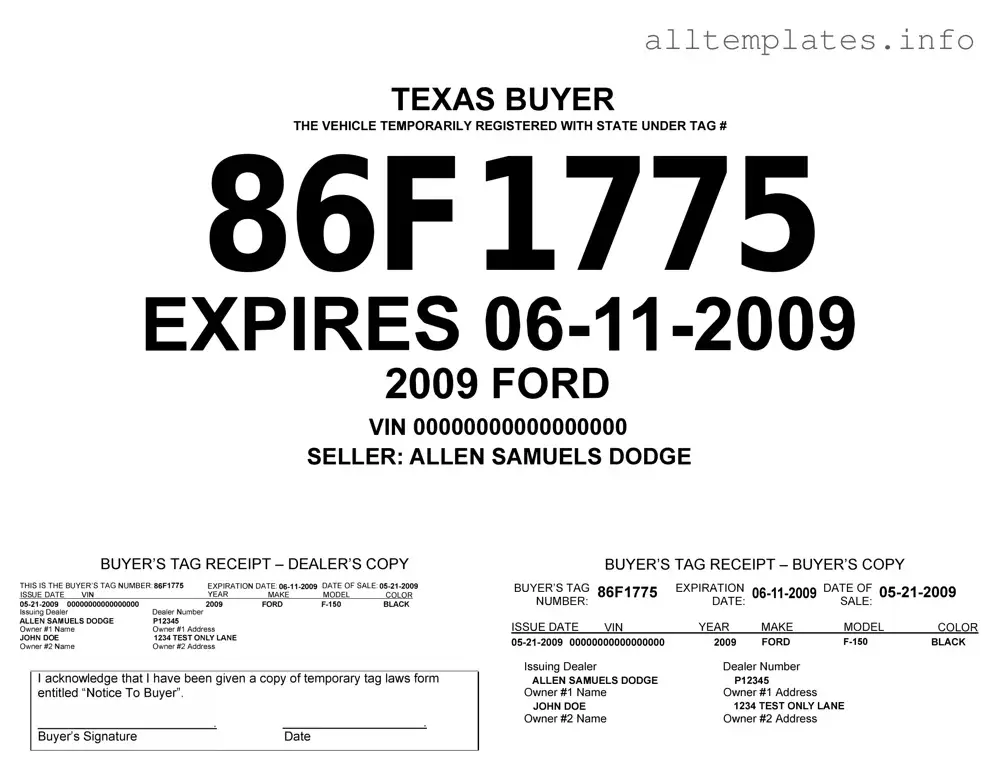 Fill Your Texas Temporary Tag Template