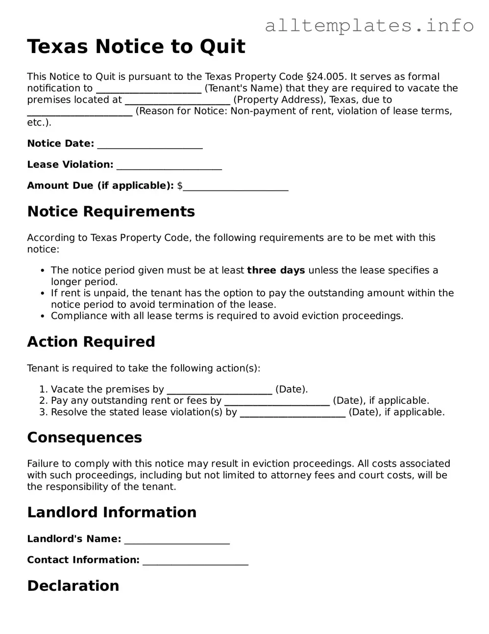 Attorney-Approved  Notice to Quit Document for Texas