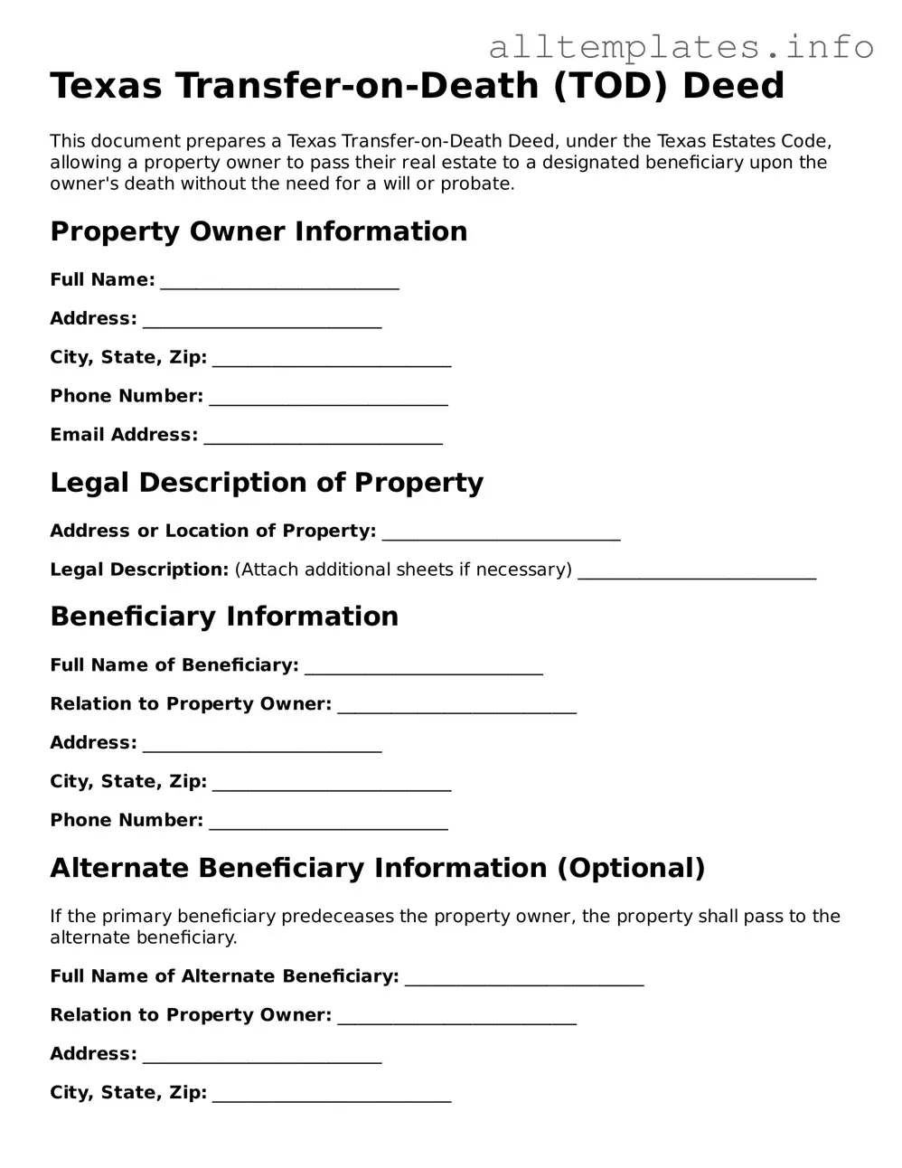 Attorney-Approved  Transfer-on-Death Deed Document for Texas