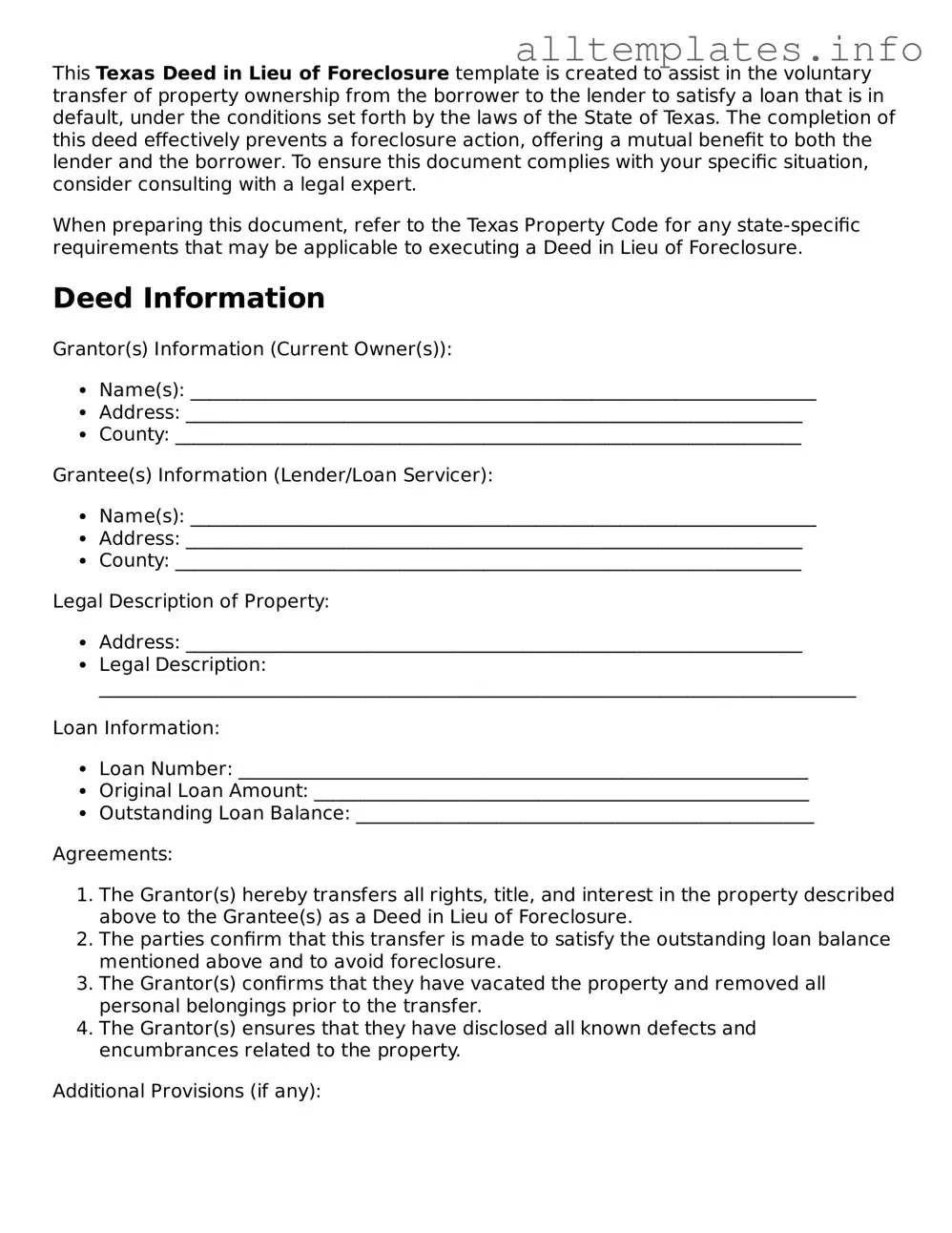 Attorney-Approved  Deed in Lieu of Foreclosure Document for Texas
