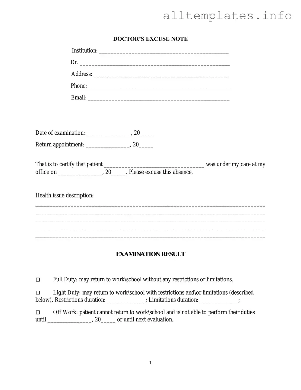 Fill Your Doctors Excuse Note Template